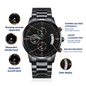 Engraved Design Black Chronograph Watch Men's Watch