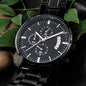 Engraved Design Black Chronograph Watch Men's Watch