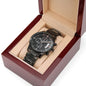 Engraved Design Black Chronograph Watch Men's Watch