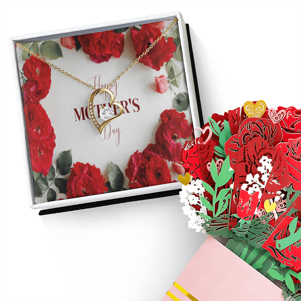 Mother's Day Forever Love Necklace and Sweetest Devotion Bouquet Gift Set