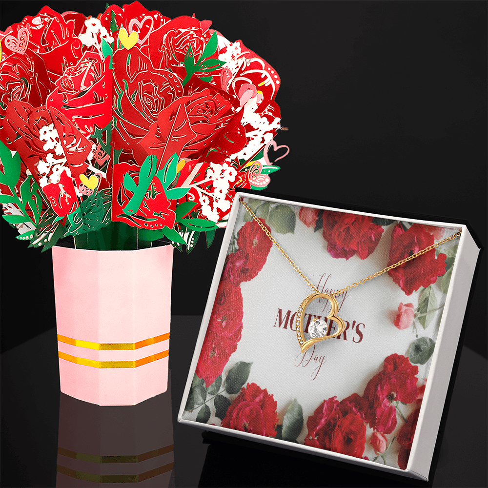 Mother's Day Forever Love Necklace and Sweetest Devotion Bouquet Gift Set