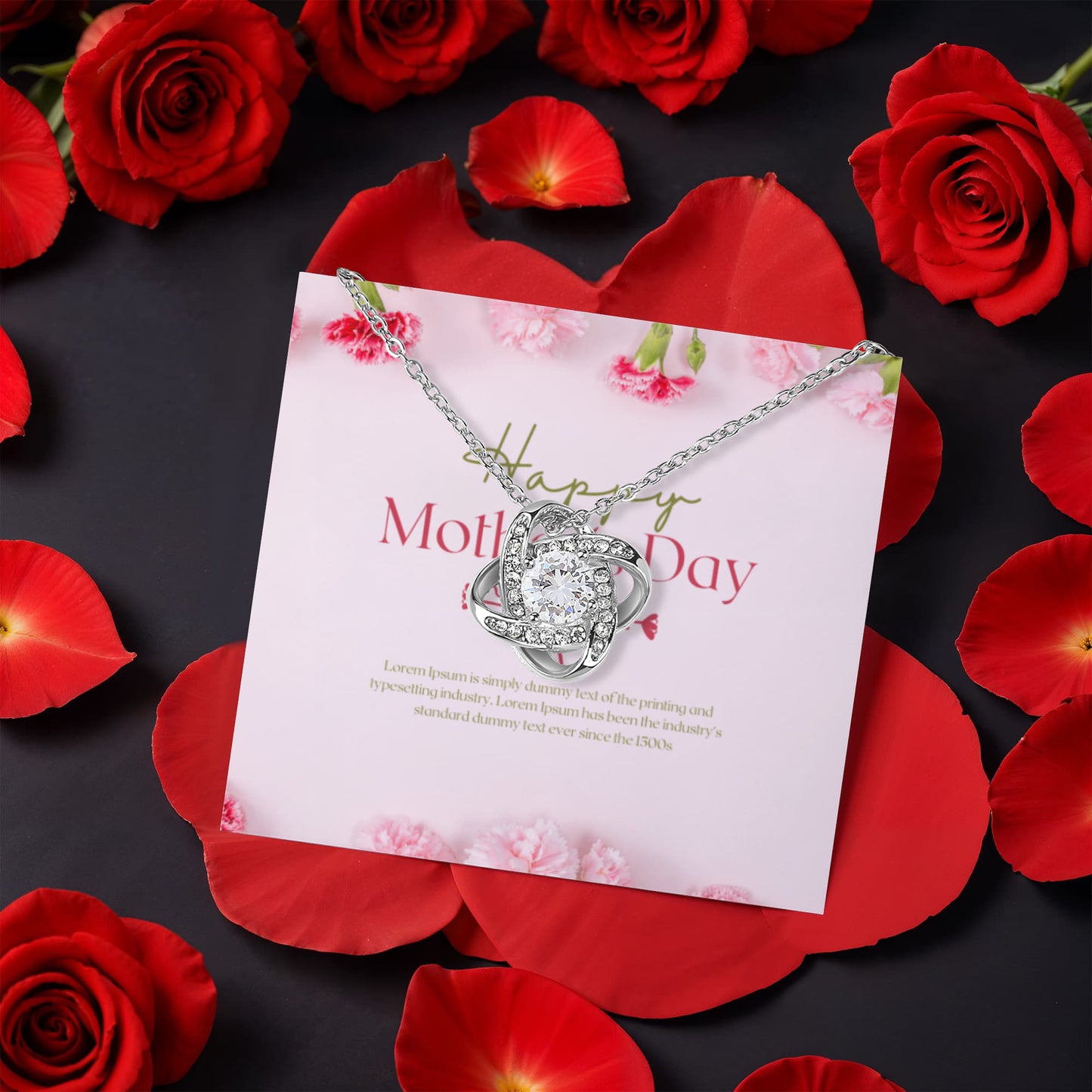 Love Knot Necklace with luxurious box, featuring a meticulously preserved rose that never fades,