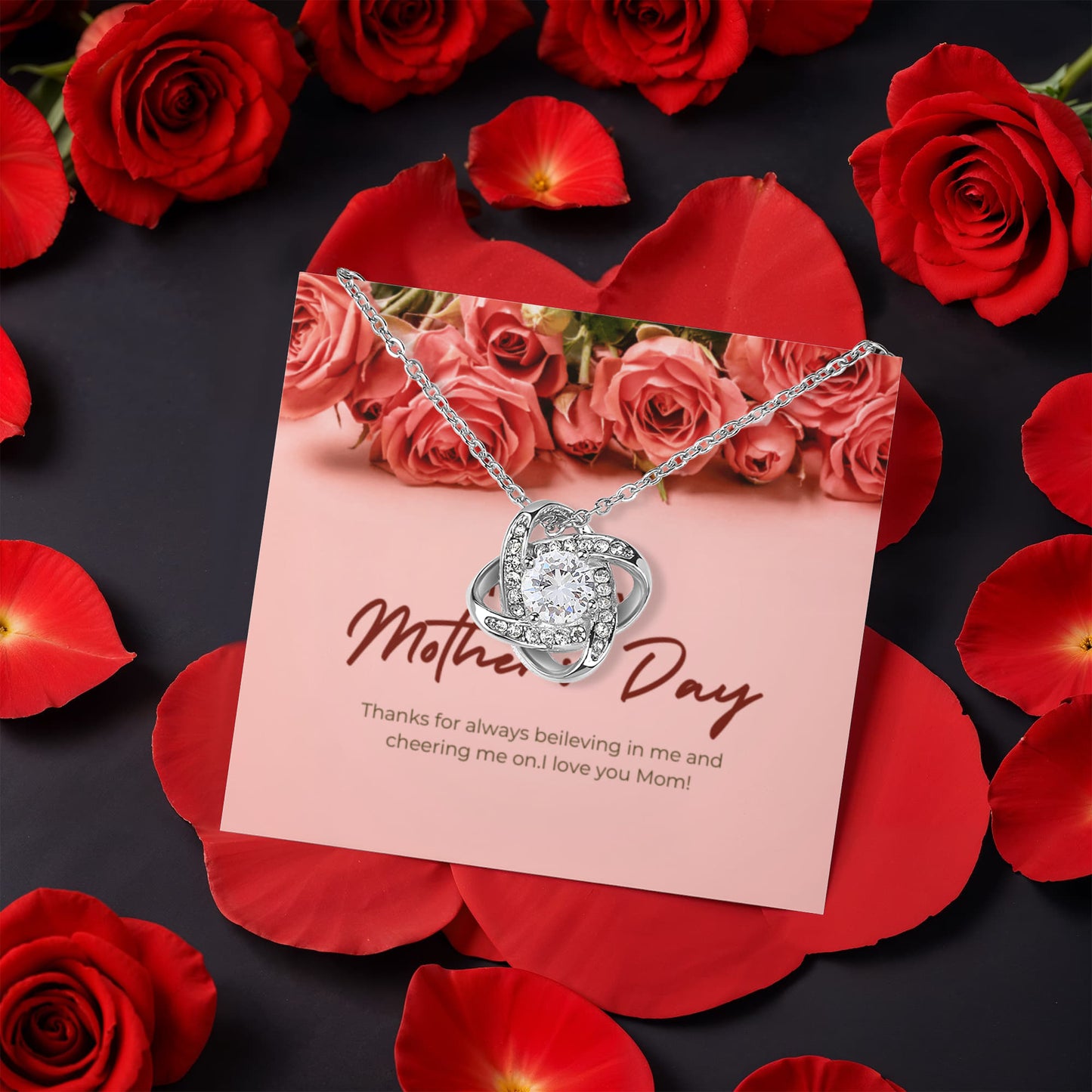 Love Knot Necklace with Rotating Rose Gift Box