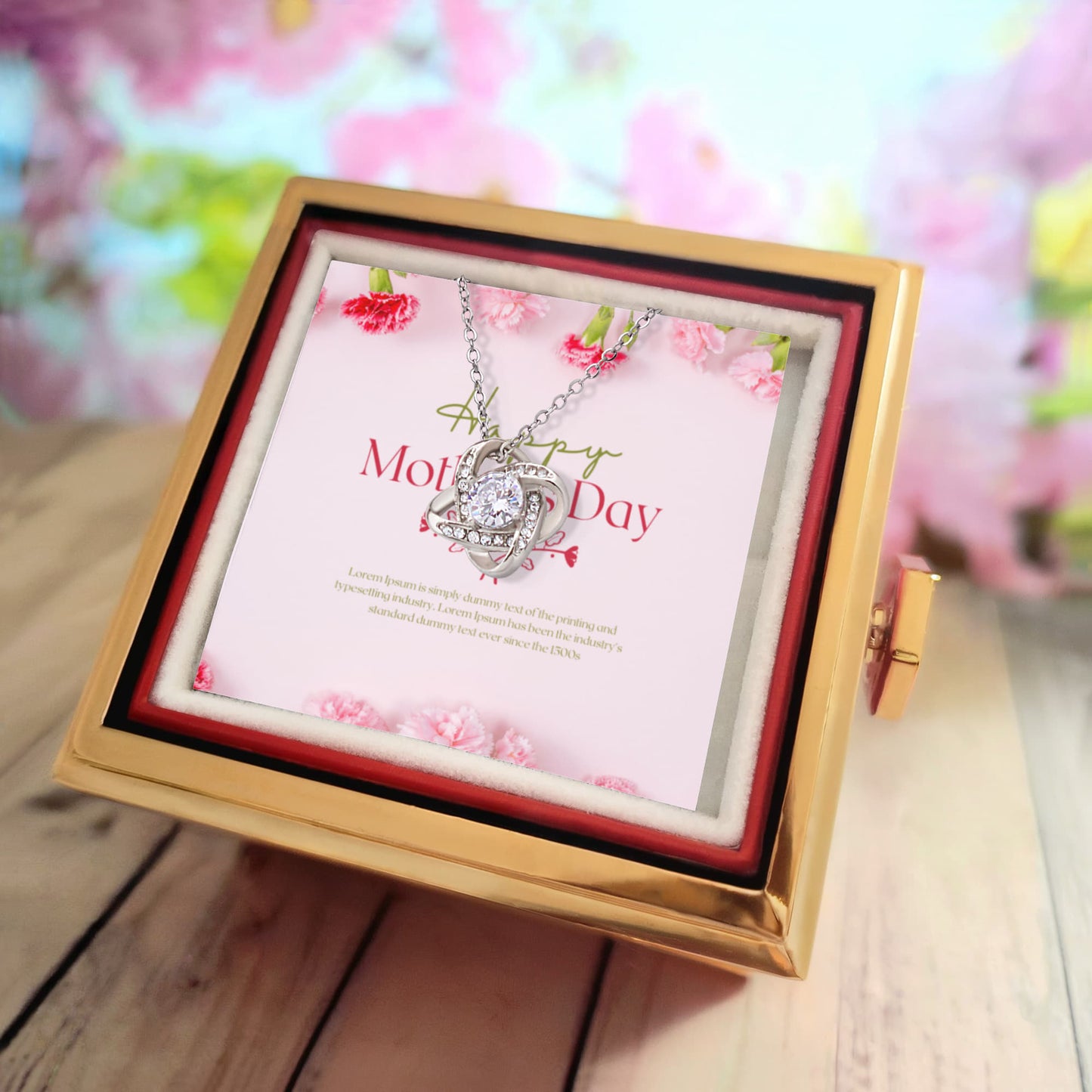 Love Knot Necklace with luxurious box, featuring a meticulously preserved rose that never fades,