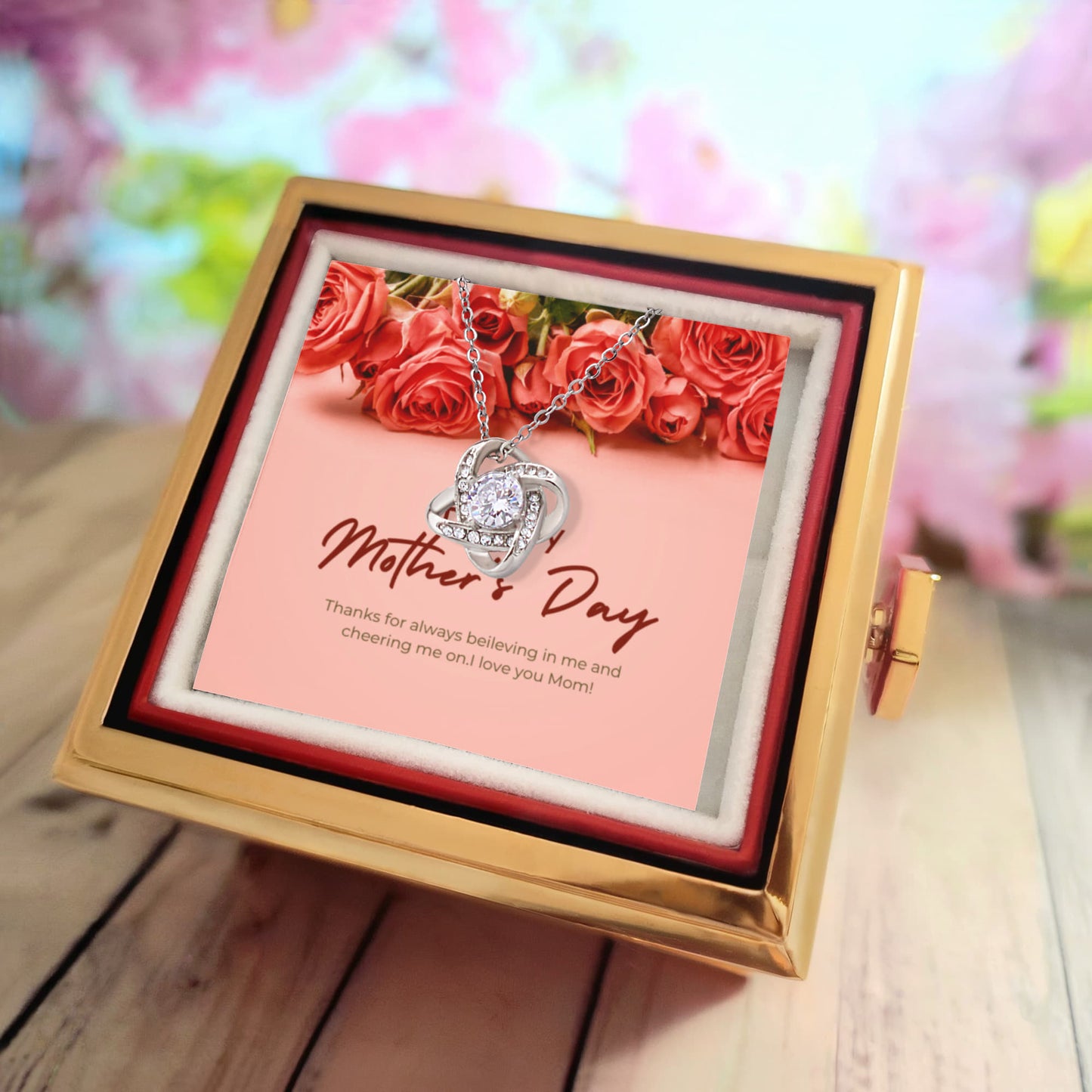 Love Knot Necklace with Rotating Rose Gift Box