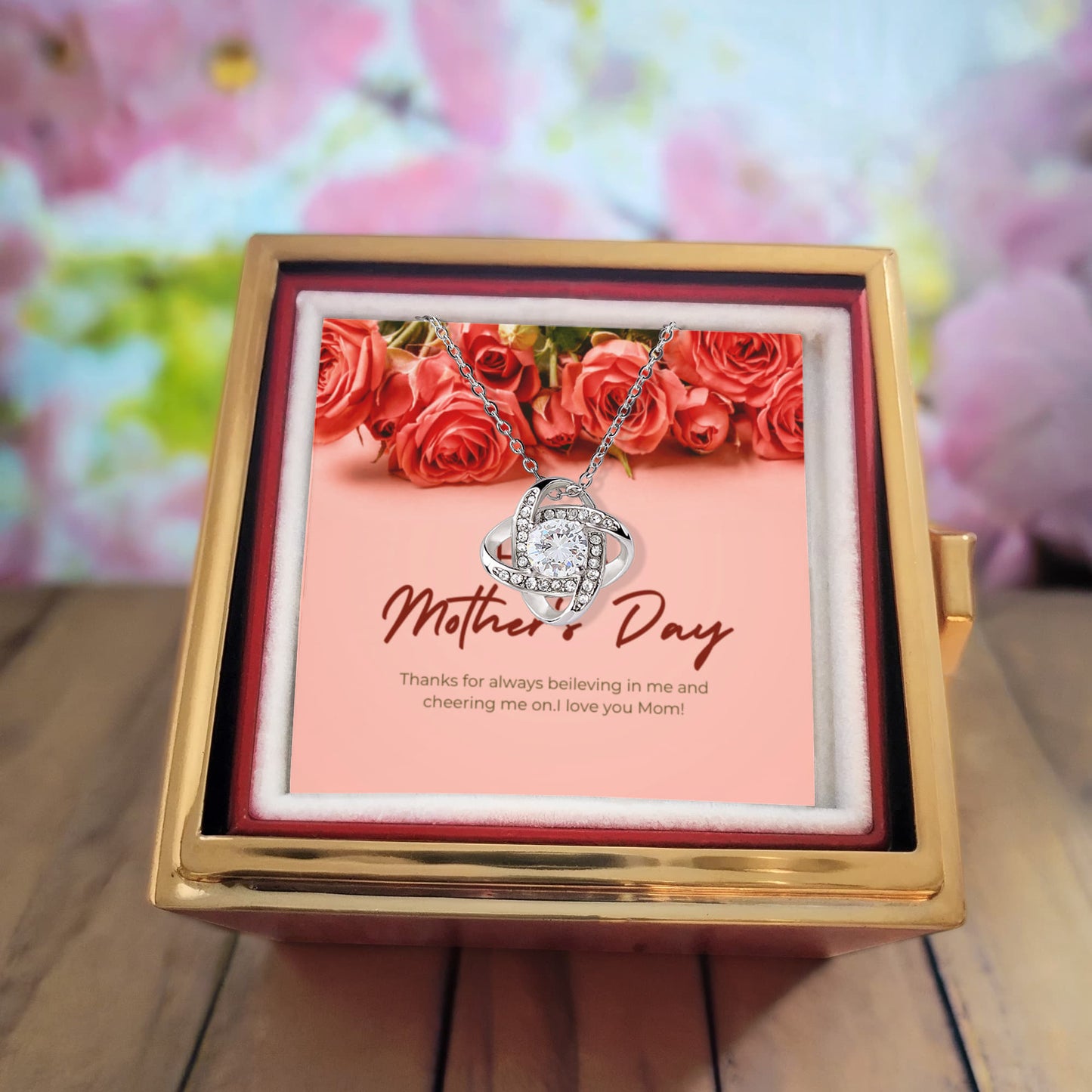 Love Knot Necklace with Rotating Rose Gift Box