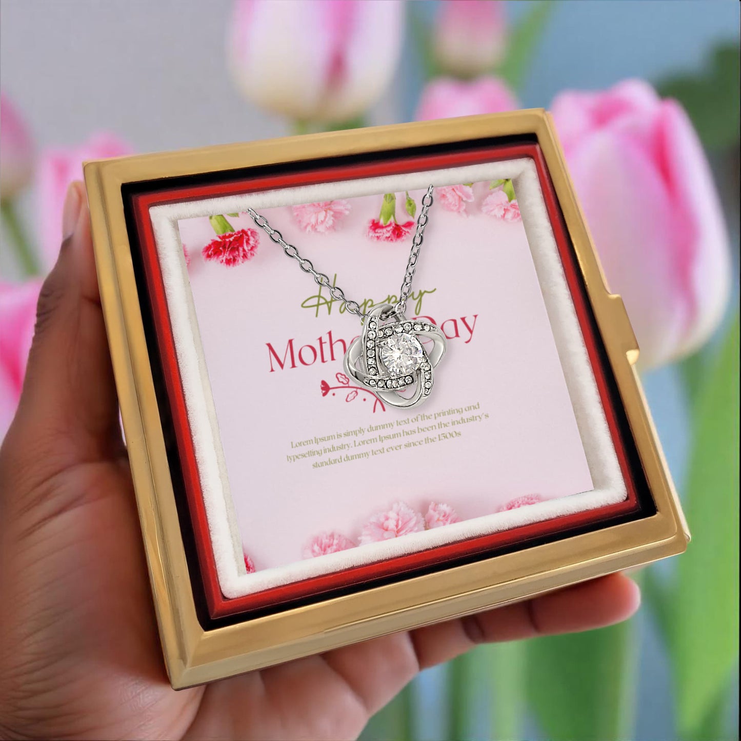 Love Knot Necklace with luxurious box, featuring a meticulously preserved rose that never fades,