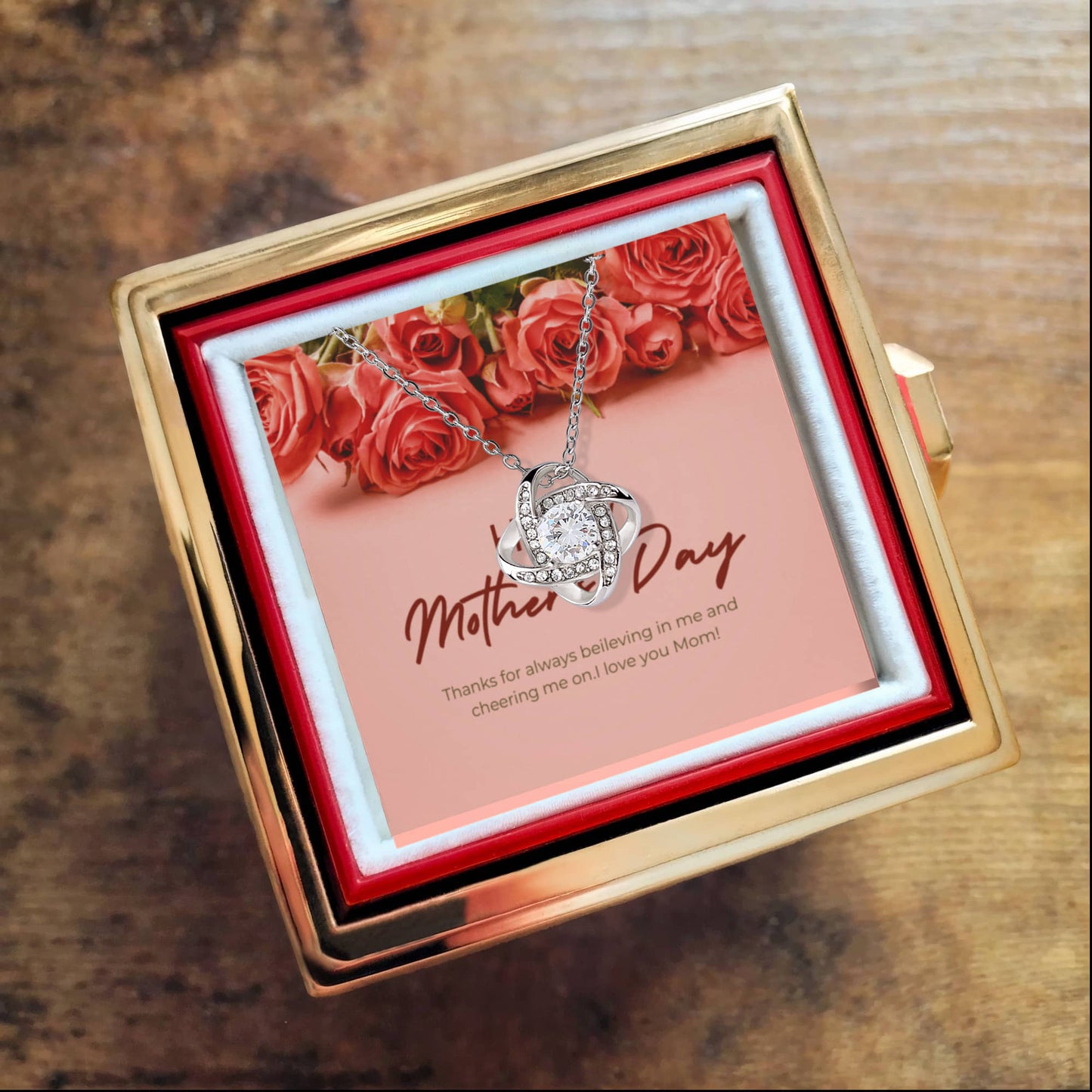 Love Knot Necklace with Rotating Rose Gift Box