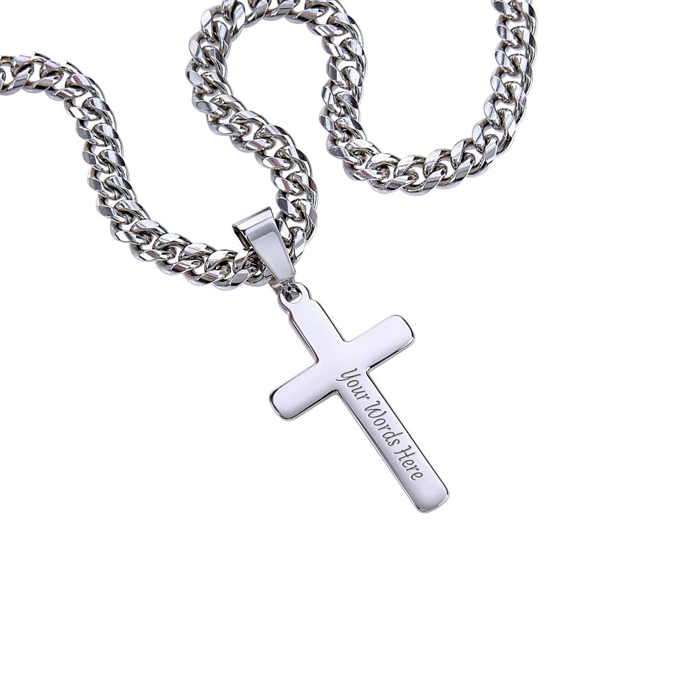 Cuban Chain with Artisan Cross Necklace Happy Valentines Day