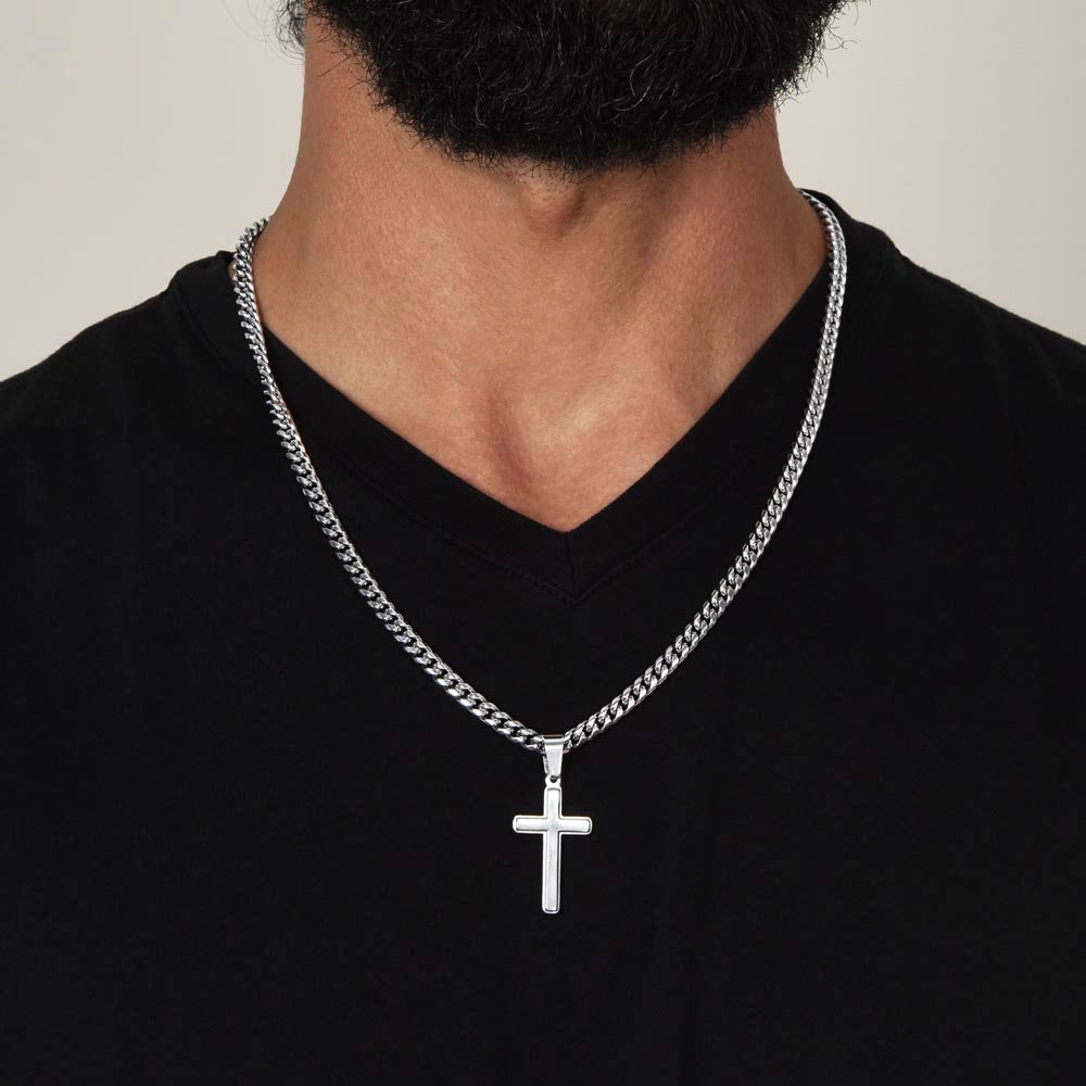 Cuban Chain with Artisan Cross Necklace Happy Valentines Day