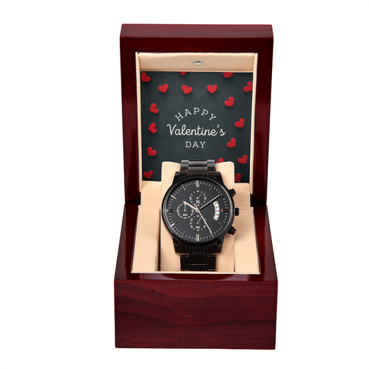 Black Chronograph Watch Happy Valentines Day