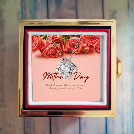 Love Knot Necklace with Rotating Rose Gift Box