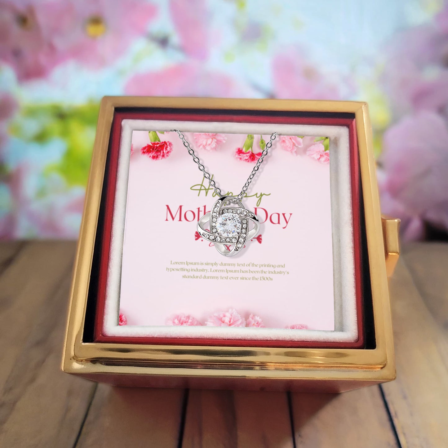Love Knot Necklace with luxurious box, featuring a meticulously preserved rose that never fades,